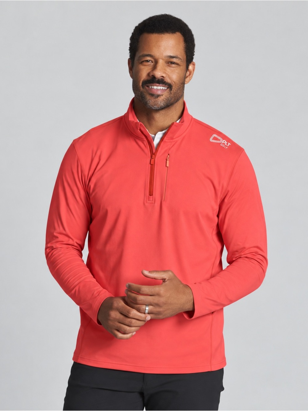 PLT Golf Men’s Quarter Zip Pullover Medium Coral Stretch Golf Top